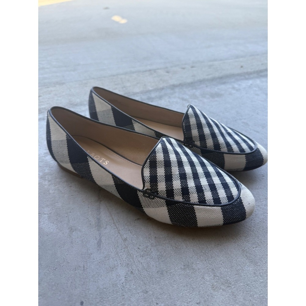 Talbots Ryan Slip On Flats Women's 7.5M Indigo Ivory Plaid Checked Leather Soles
